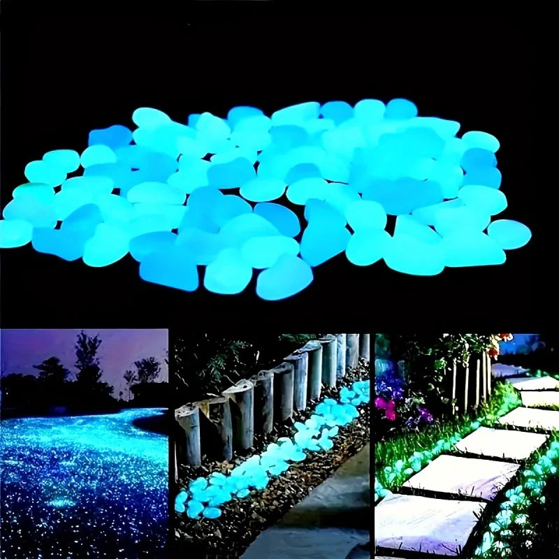 100Pcs Glow in the Dark Pebbles, Resin Luminous Stones for Landscape, Garden Paths, Potted Plants, Parks, Aquarium Decor,