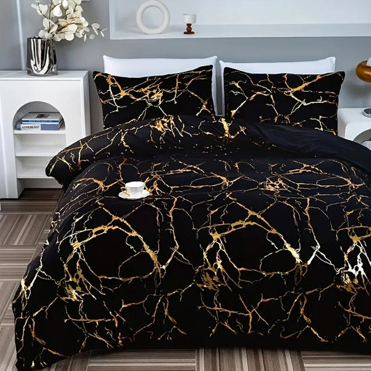 2/3Pcs Bronzing Marble Print down Comforter Set, Thickened Warm Quilt Core,Soft and Comfortable, Hotel Home Bedding