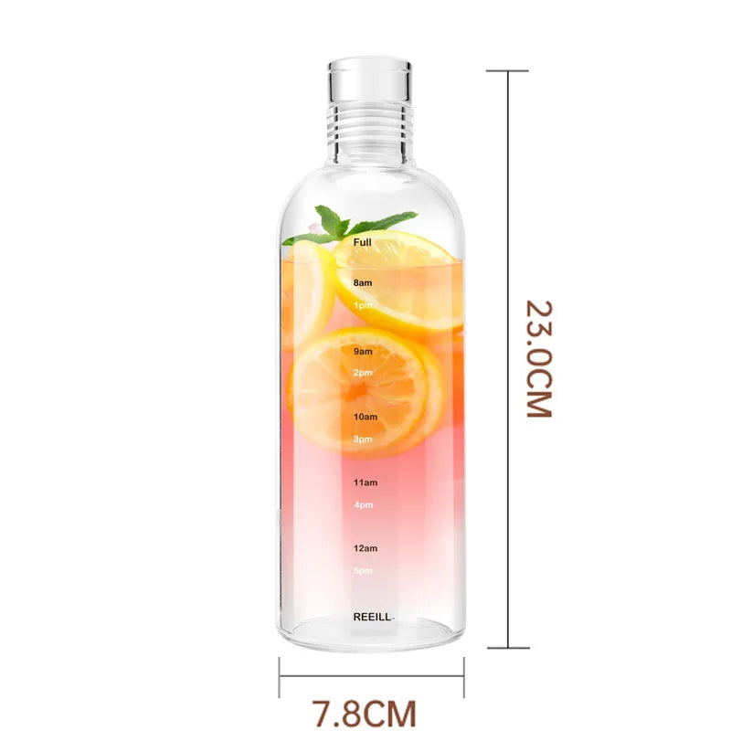 500/750Ml Transparent Plastic Water Bottle Time Marker Creative Large Capacity Leakproof Milk Cup Drinkware Kid School Gym Sport