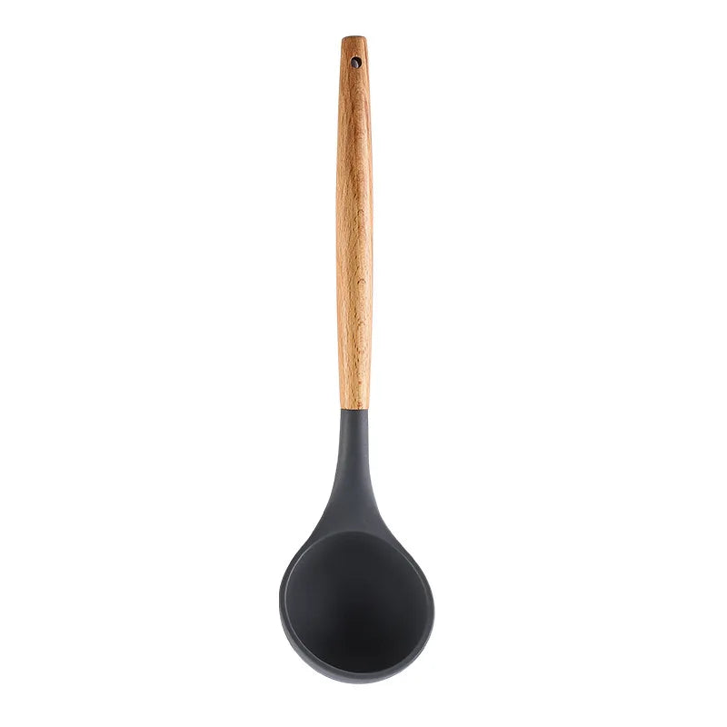 Kitchen Silicone Wooden Handle Kitchenware, Pot Shovel, Soup Spoon, Leaky Spoon, Cooking Tools, Kitchenware, Tableware