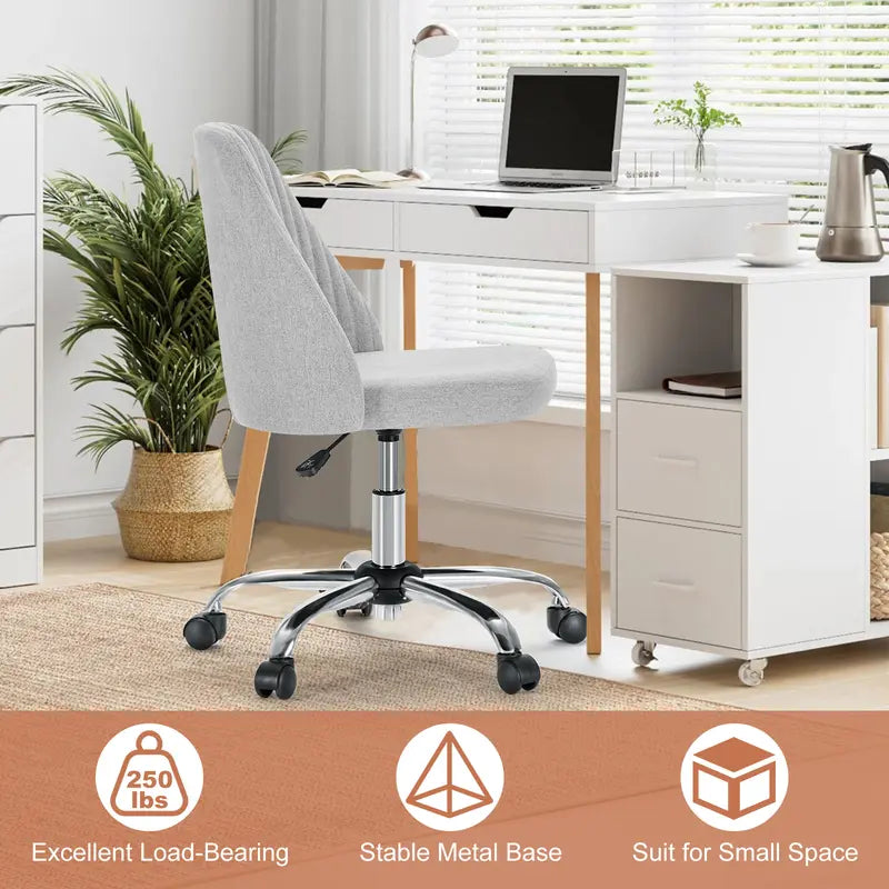 Sweetcrispy plus Armless Office Chair Cute Desk Chair, Modern Fabric Home Office Desk Chairs with Wheels Adjustable Swivel Task Computer Vanity Chair for Small Spaces