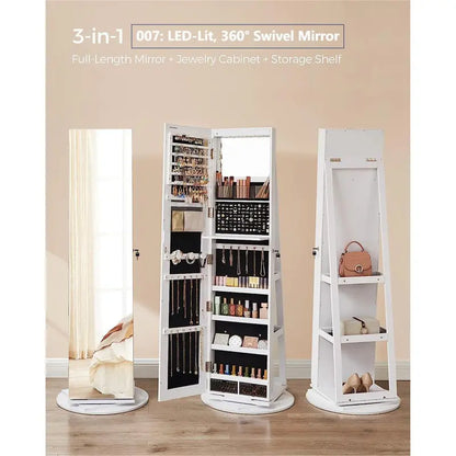 【Deals for You】Songmics Lockable Mirror Jewelry Cabinet,Standing Jewelry Armoire, Jewelry Organizer, Frameless Full-Length Mirror, 3 Storage Shelves