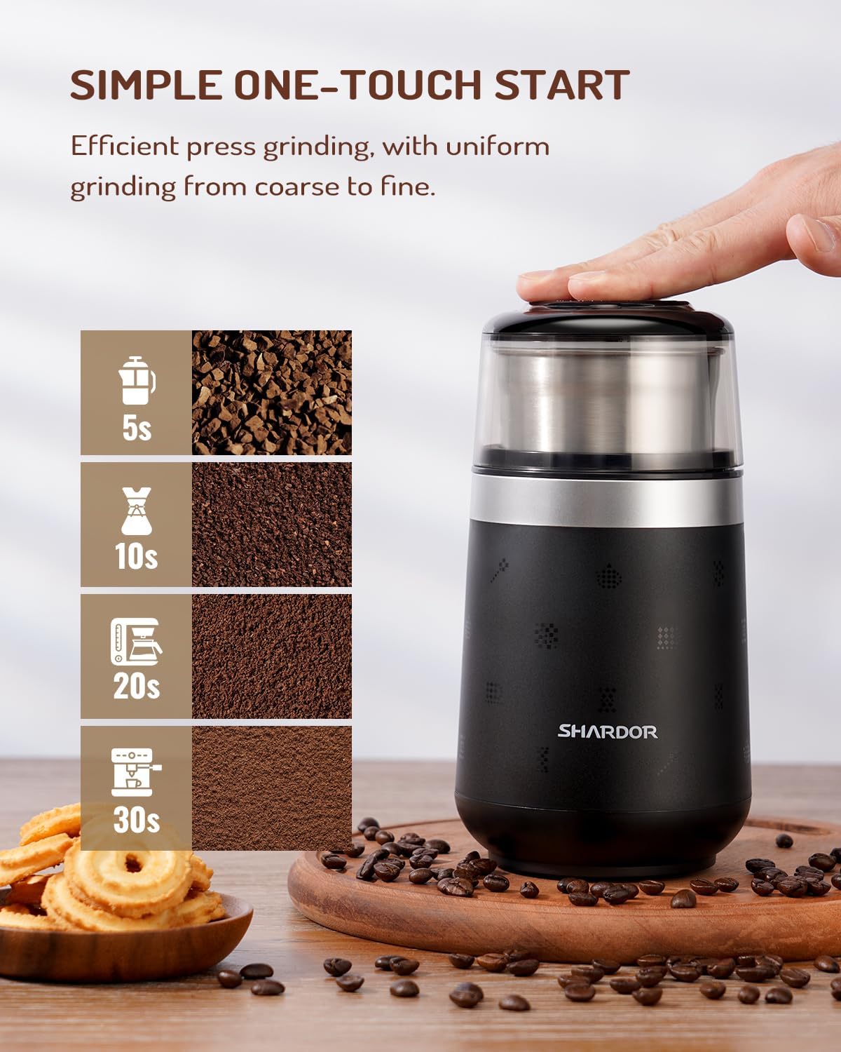 Electric Coffee Grinder with Removable Stainless Steel Bowl