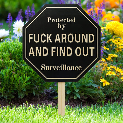 Yard Sign with Stake Fuck around and Find Out Wooden Yard Logo Sign Durable Funny Prank Signs Reusable Front Door Decoration