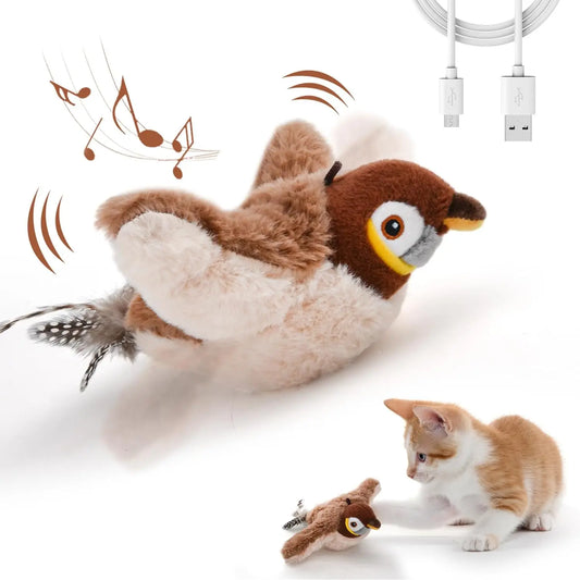 Interactive Cat Toys, Rechargeable Chirping Flapping Bird(No Flying) with Catnip for Indoor Cats, Touch Activated Plush Toys