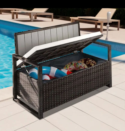 70 Gallon Outdoor PE Rattan Storage Bench