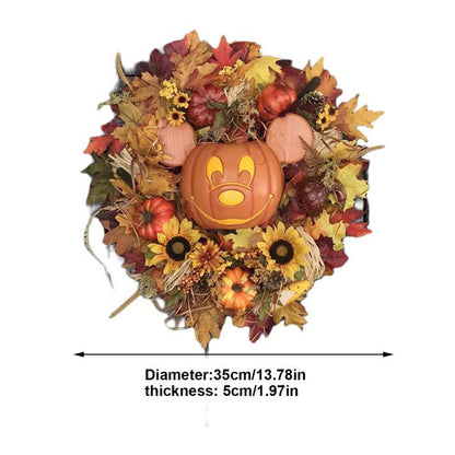 Pumpkin Mickey Wreath Decor Halloween Thanksgiving Front Door Decoration Outside Holiday Party Hanging Ornaments Plastic