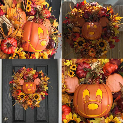 Pumpkin Mickey Wreath Decor Halloween Thanksgiving Front Door Decoration Outside Holiday Party Hanging Ornaments Plastic