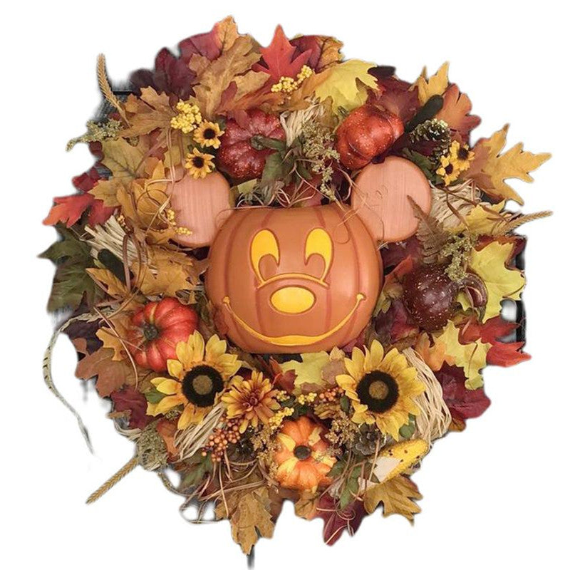 Pumpkin Mickey Wreath Decor Halloween Thanksgiving Front Door Decoration Outside Holiday Party Hanging Ornaments Plastic