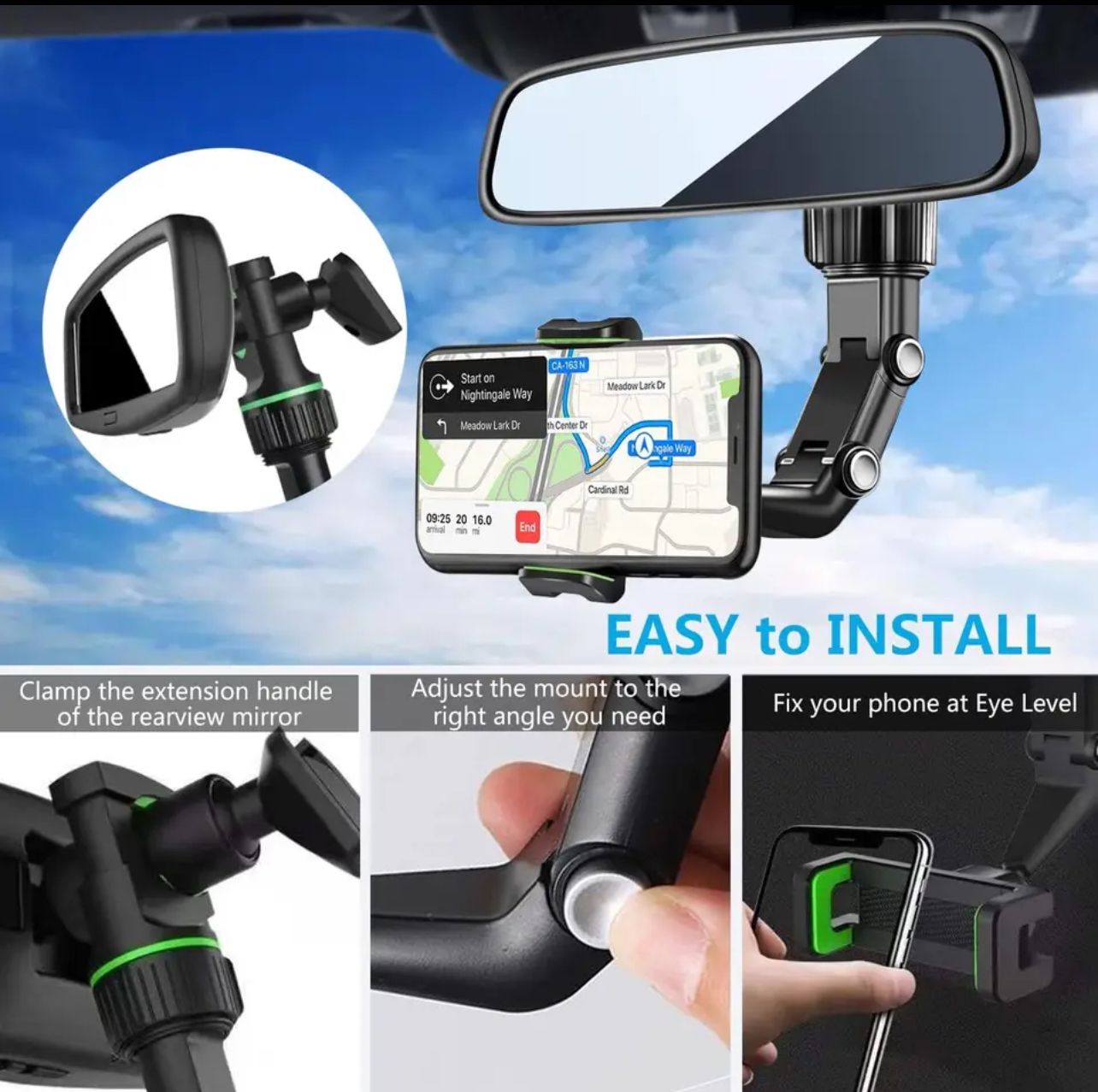 Multifunctional Rearview Mirror Phone Holder