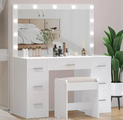 Vanity Desk with Stool & 3 Color Lighting Modes