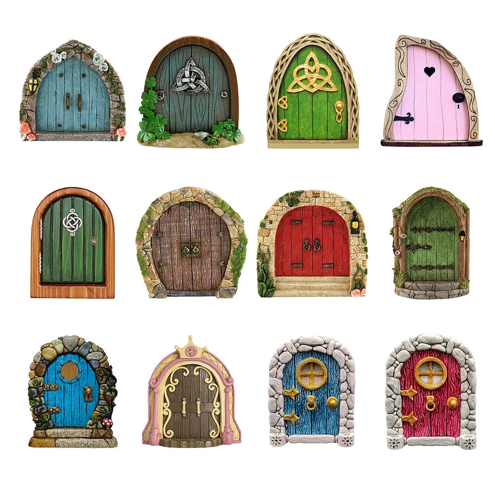 Wood Miniature Fairy Gnome Window Door Elf Home Creative Tree Door Home Children'S Toys Garden Decoration Miniatures