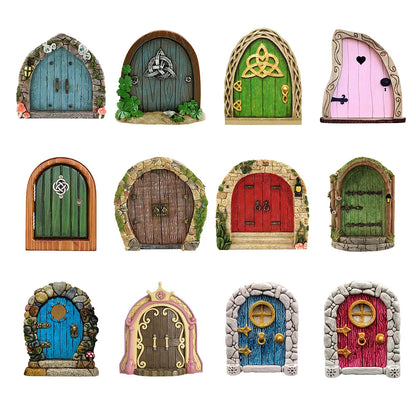 Wood Miniature Fairy Gnome Window Door Elf Home Creative Tree Door Home Children'S Toys Garden Decoration Miniatures