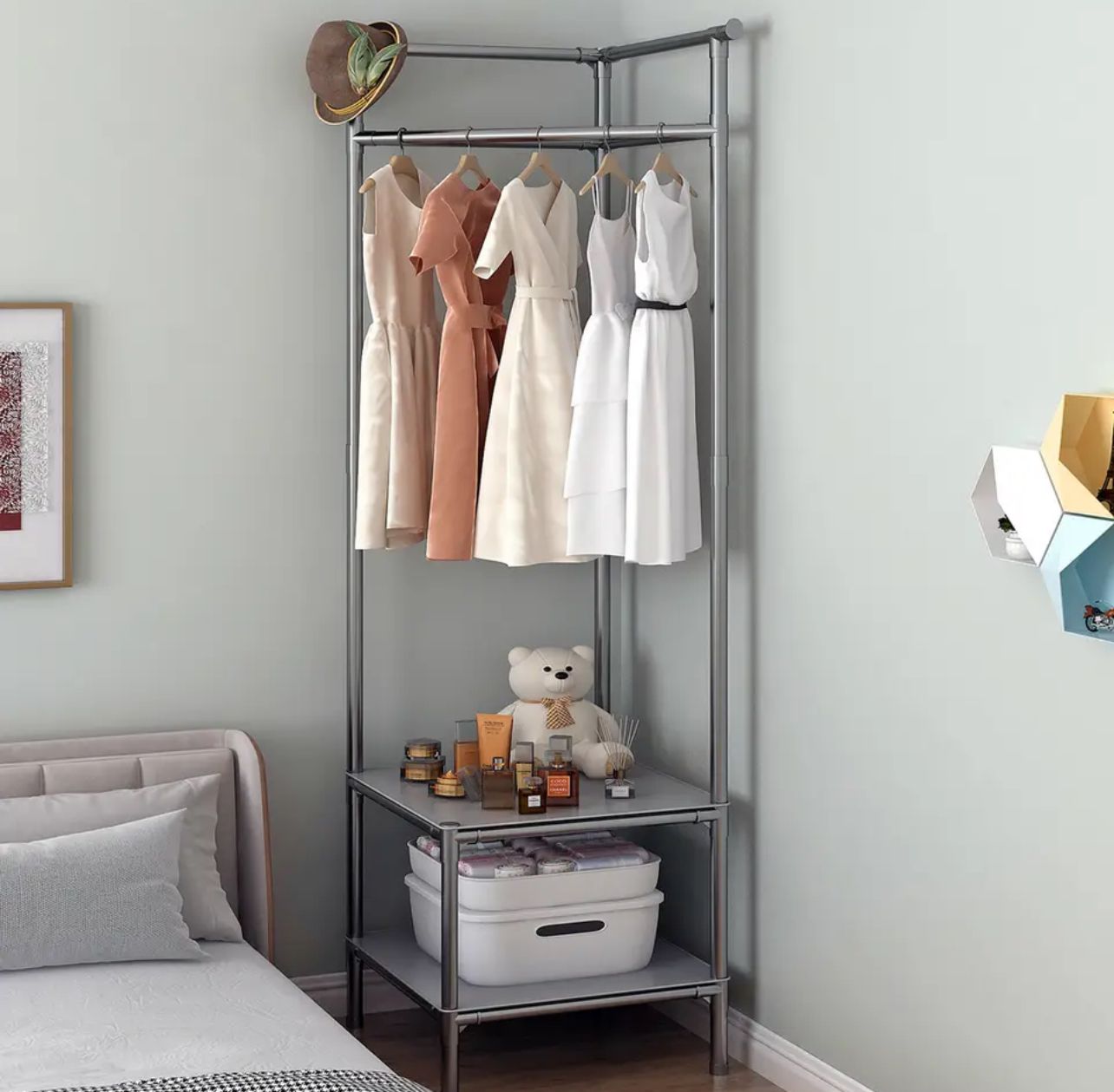 Corner Clothes Rack Stand Organizer