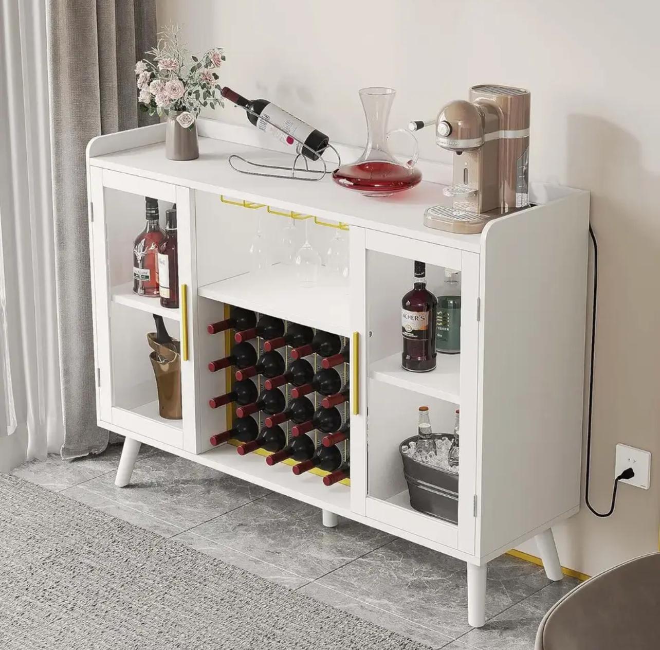 Wine Bar Cabinet with LED Light & Power Outlets