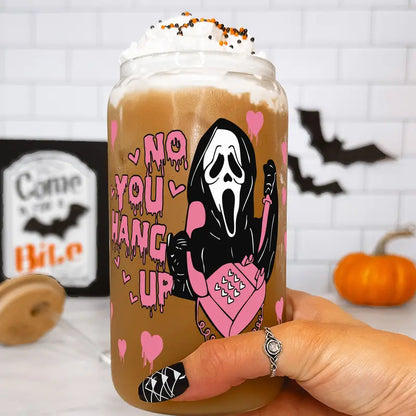 16Oz Glass Can Scream Halloween Glass Can Cup Includes Lid and Straw