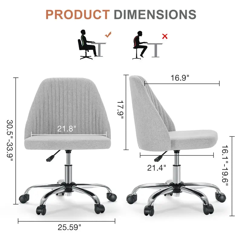 Sweetcrispy plus Armless Office Chair Cute Desk Chair, Modern Fabric Home Office Desk Chairs with Wheels Adjustable Swivel Task Computer Vanity Chair for Small Spaces