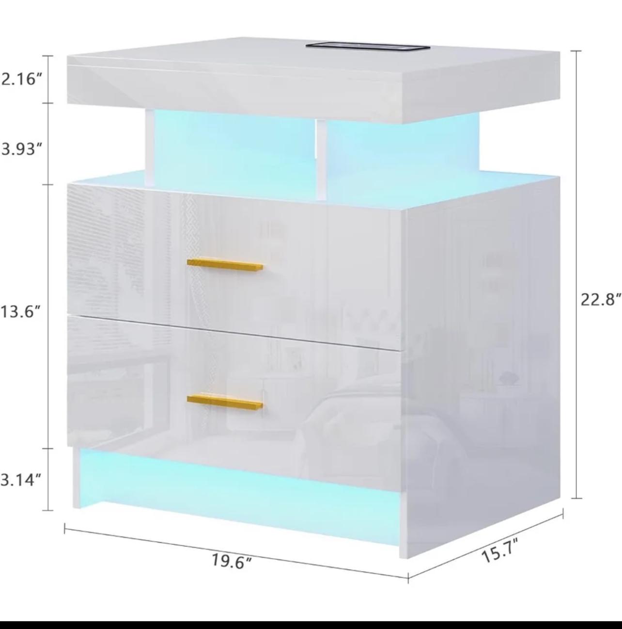 LED Nightstand With Wireless Charging Station & USB Ports