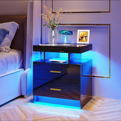 LED Nightstand With Wireless Charging Station & USB Ports