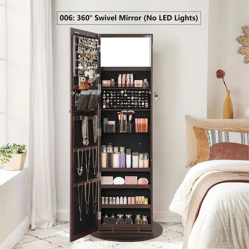 【Deals for You】Songmics Lockable Mirror Jewelry Cabinet,Standing Jewelry Armoire, Jewelry Organizer, Frameless Full-Length Mirror, 3 Storage Shelves