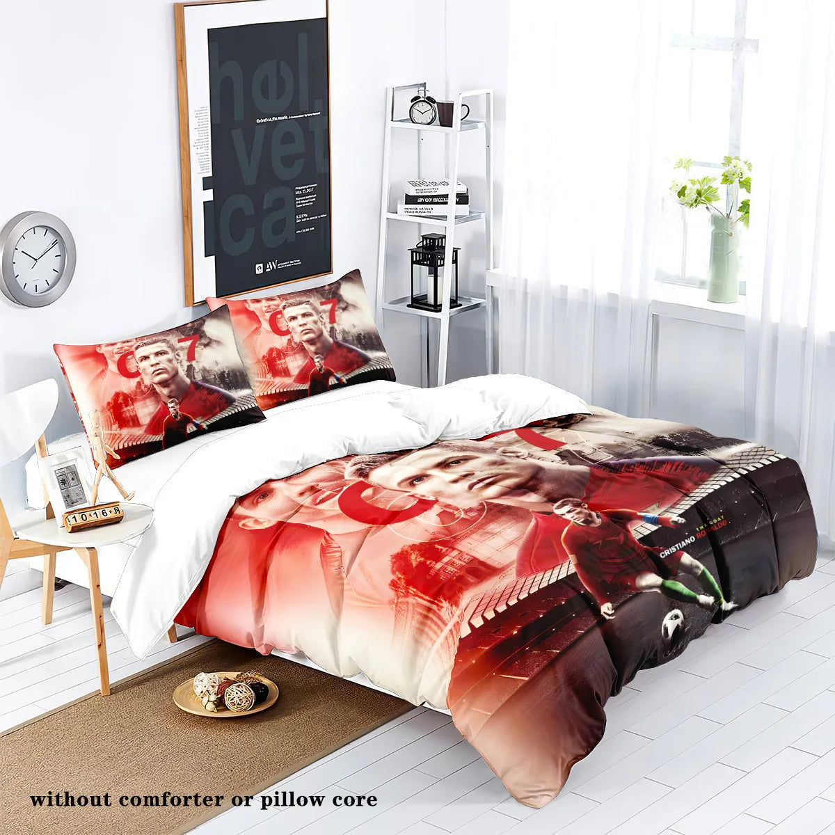 3Pcs Soccer Star Bedding Set with Stitching Print for Bedroom and Guest Room -1 Duvet Cover and 2 Pillowcases (No Core)