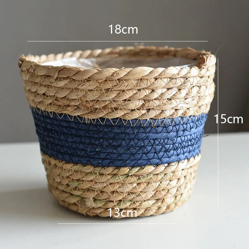 Straw Weaving Flower Plant Pot Basket Grass Planter Basket Indoor Outdoor Flower Pot Cover Plant Containers for Plantable Plants