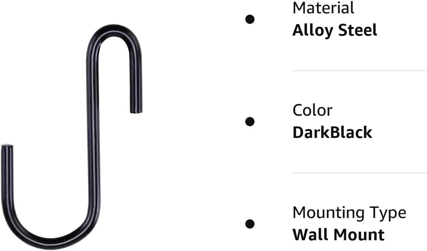 10 Pack Black S Hooks for Hanging Plants, Metal Hooks for Hanging, Small S Hooks for Hanging Heavy Duty, Durable S Shaped Kitchen Hooks for Kitchenware, Pots, Utensils, Clothes, Bags, Towels & Plants