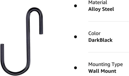 10 Pack Black S Hooks for Hanging Plants, Metal Hooks for Hanging, Small S Hooks for Hanging Heavy Duty, Durable S Shaped Kitchen Hooks for Kitchenware, Pots, Utensils, Clothes, Bags, Towels & Plants