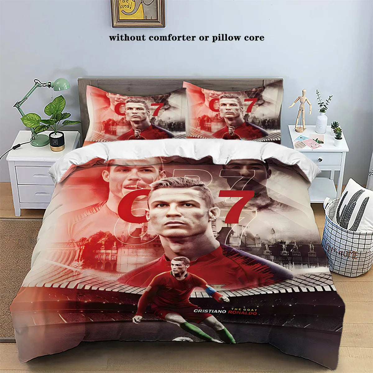 3Pcs Soccer Star Bedding Set with Stitching Print for Bedroom and Guest Room -1 Duvet Cover and 2 Pillowcases (No Core)