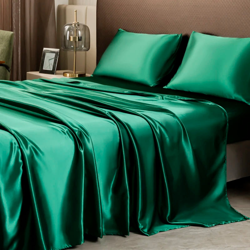 Solid Color Satin Sheet and Pillowcase Set，Luxurious Bedding Ensemble with a Silky Sheen，Twin/Full/Queen/King Size