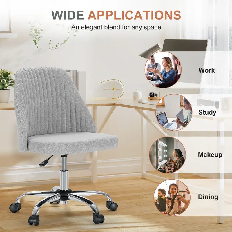 Sweetcrispy plus Armless Office Chair Cute Desk Chair, Modern Fabric Home Office Desk Chairs with Wheels Adjustable Swivel Task Computer Vanity Chair for Small Spaces