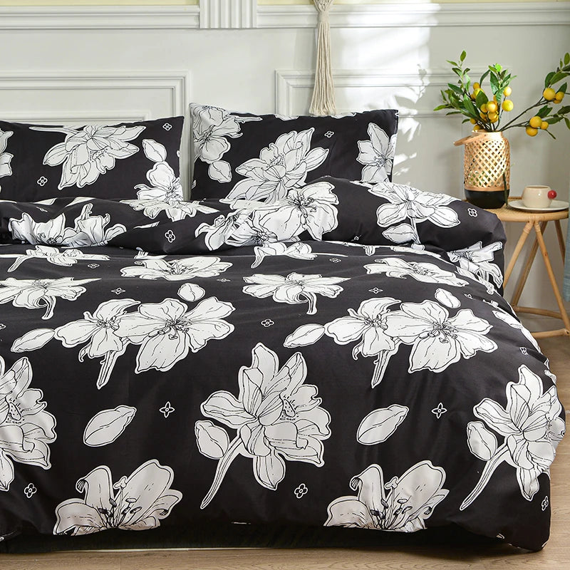 Black and White Bedding Set for Double Bed Sabanas Cama Matrimonial Queen/King Comforter Sets Single Duvet Cover with Pillowcase