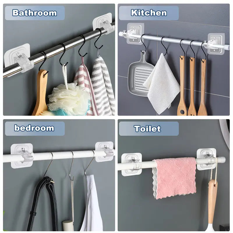 Perforated Curtain Rod Holder (Transparent) Shelf Wall Window Bathroom Waterproof