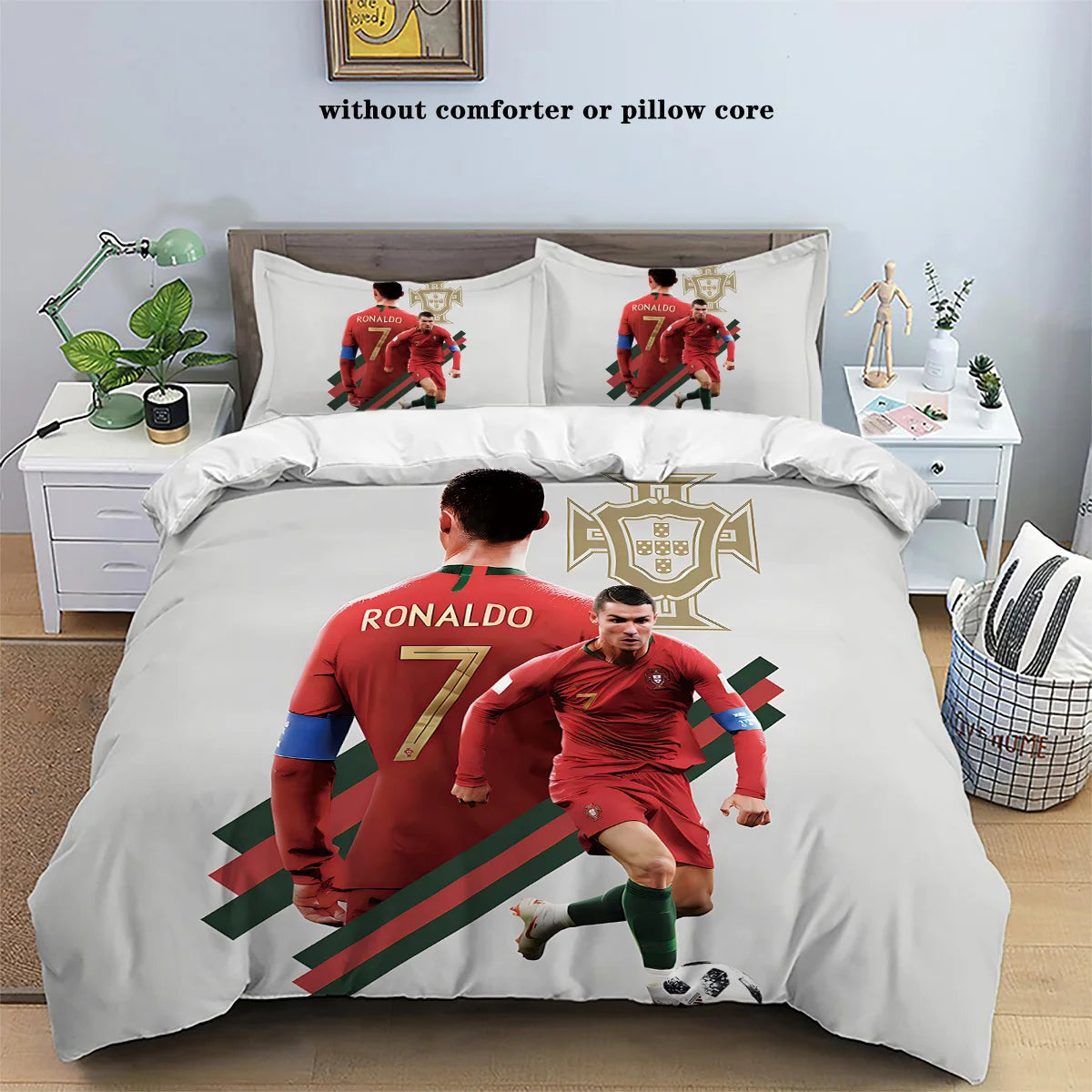 3Pcs Soccer Star Bedding Set with Stitching Print for Bedroom and Guest Room -1 Duvet Cover and 2 Pillowcases (No Core)