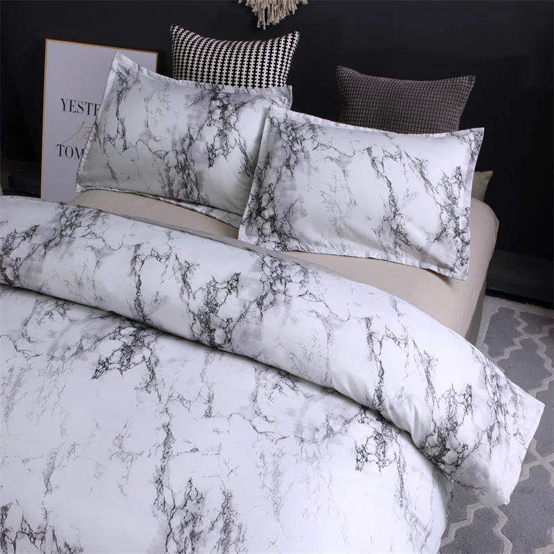 Marble 3Pcs 100% Polyester Duvet Cover Set Granite Surface with Stormy Natural Mineral Stone Pattern Comforter Cover