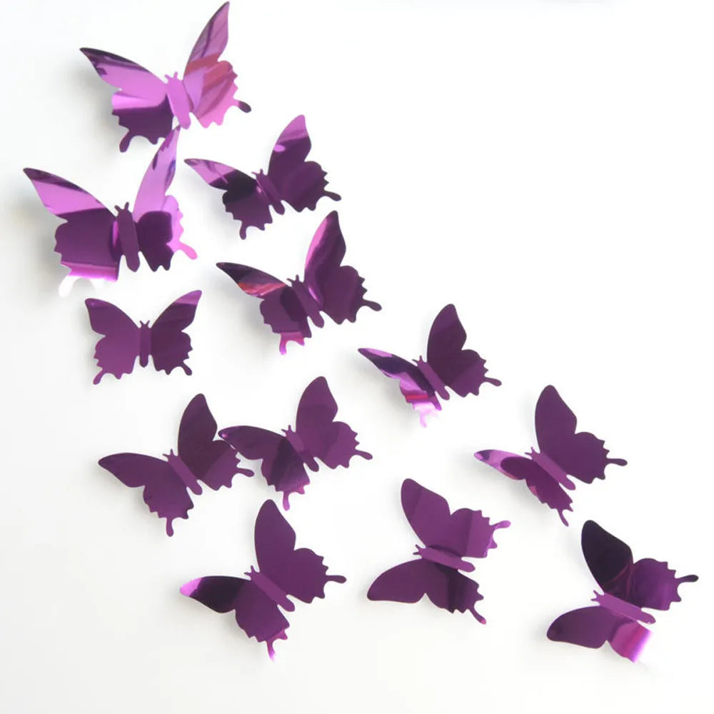 12Pcs/Lot PVC 3D Mirrors Butterfly Decorative Stakes Wind Spinners Garden Decorations Simulation Butterfly