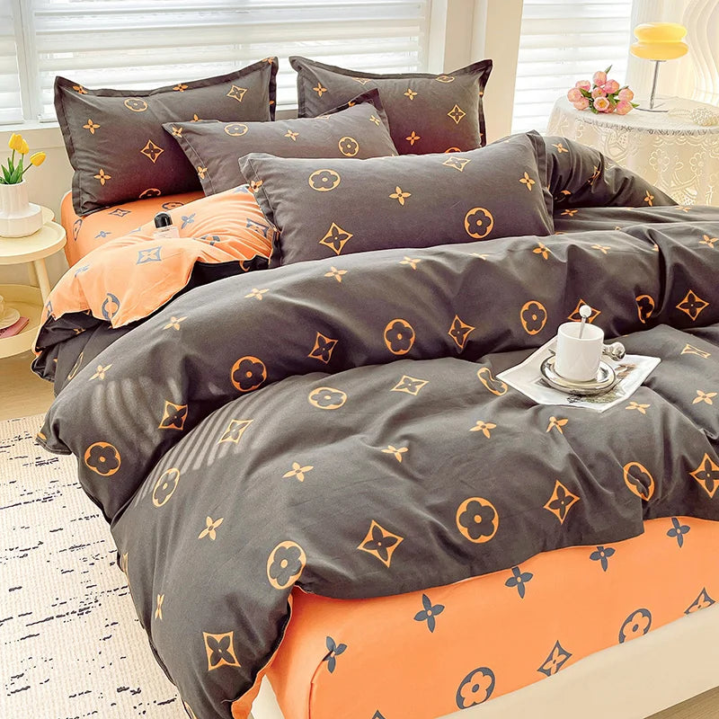 4 Pieces,100% Cotton Bedding Set,Four Piece Bed Sheet Comforter Comforter Set,Modern Fashion Couple Bed Comforter Set