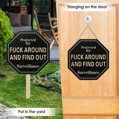 Yard Sign with Stake Fuck around and Find Out Wooden Yard Logo Sign Durable Funny Prank Signs Reusable Front Door Decoration