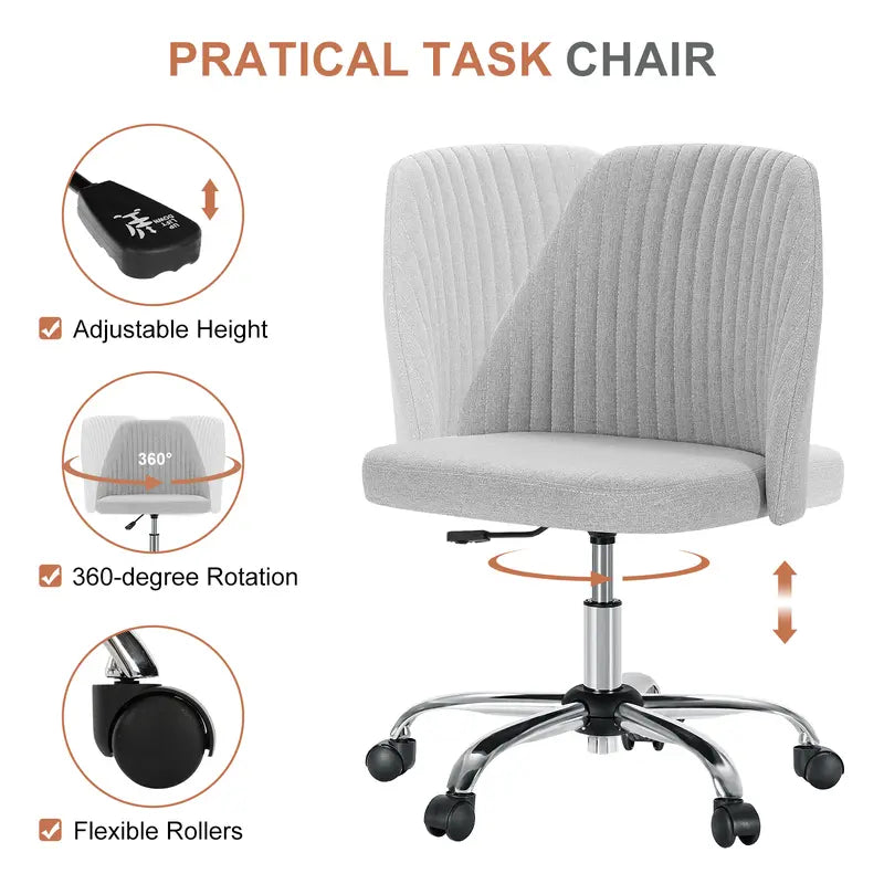 Sweetcrispy plus Armless Office Chair Cute Desk Chair, Modern Fabric Home Office Desk Chairs with Wheels Adjustable Swivel Task Computer Vanity Chair for Small Spaces