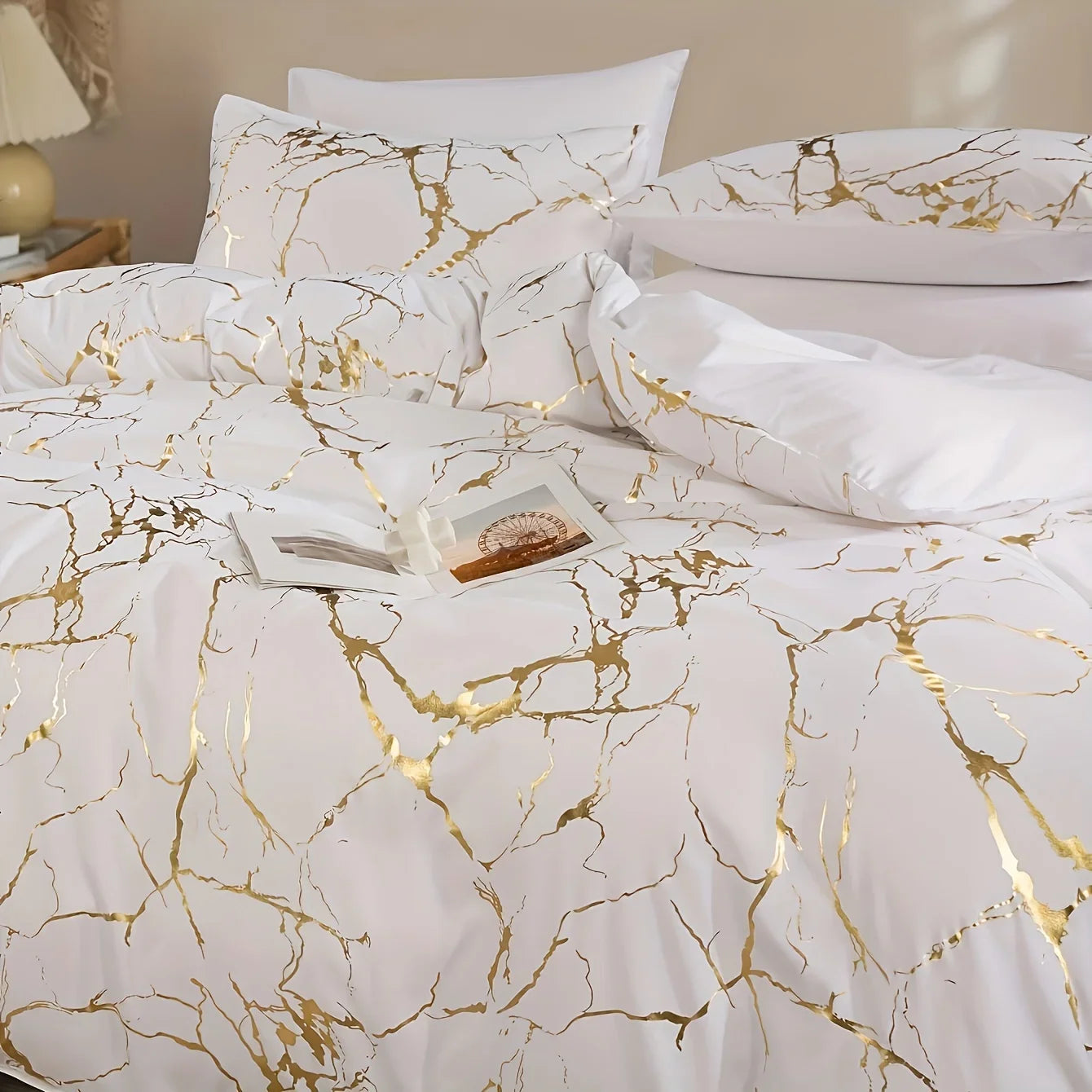 2/3Pcs Bronzing Marble Print down Comforter Set, Thickened Warm Quilt Core,Soft and Comfortable, Hotel Home Bedding