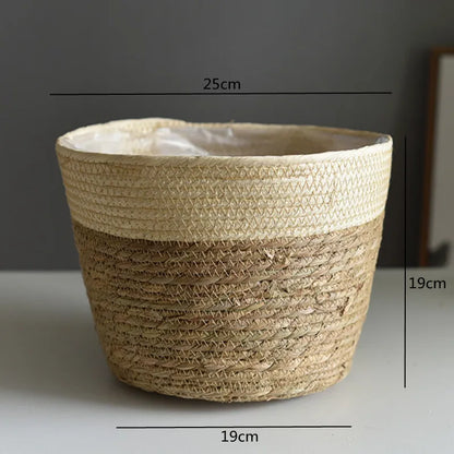 Straw Weaving Flower Plant Pot Basket Grass Planter Basket Indoor Outdoor Flower Pot Cover Plant Containers for Plantable Plants