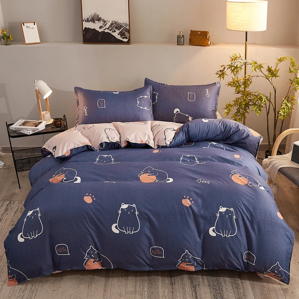 Bed Linen Bedding Set Washed Cotton Four-Piece Bed Sheets Set Comfort Sets Solid Christmas Couple Bed Quilt Cover