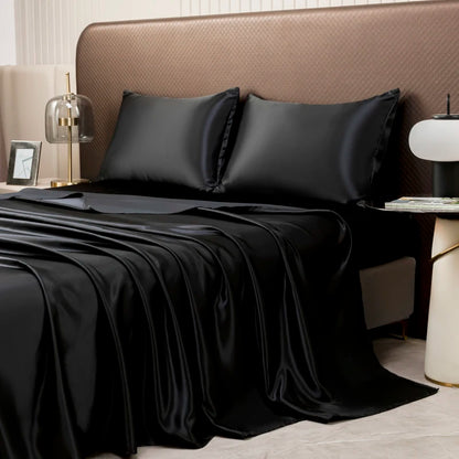 Solid Color Satin Sheet and Pillowcase Set，Luxurious Bedding Ensemble with a Silky Sheen，Twin/Full/Queen/King Size