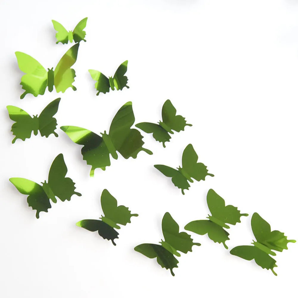 12Pcs/Lot PVC 3D Mirrors Butterfly Decorative Stakes Wind Spinners Garden Decorations Simulation Butterfly