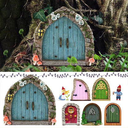 Wood Miniature Fairy Gnome Window Door Elf Home Creative Tree Door Home Children'S Toys Garden Decoration Miniatures