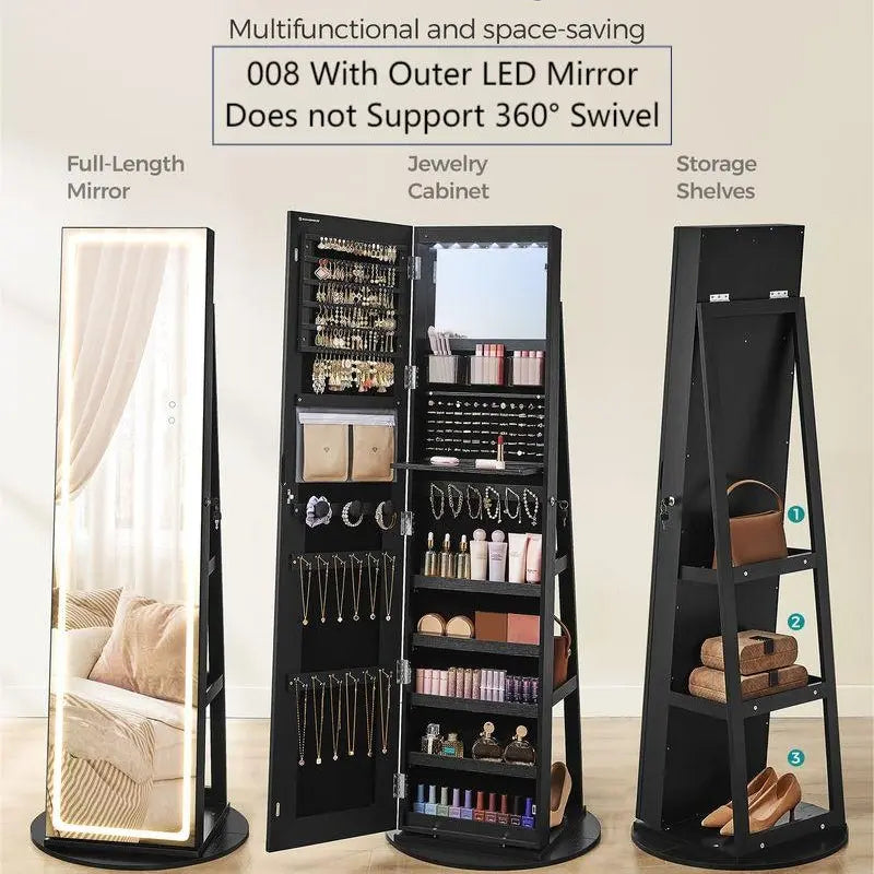 【Deals for You】Songmics Lockable Mirror Jewelry Cabinet,Standing Jewelry Armoire, Jewelry Organizer, Frameless Full-Length Mirror, 3 Storage Shelves