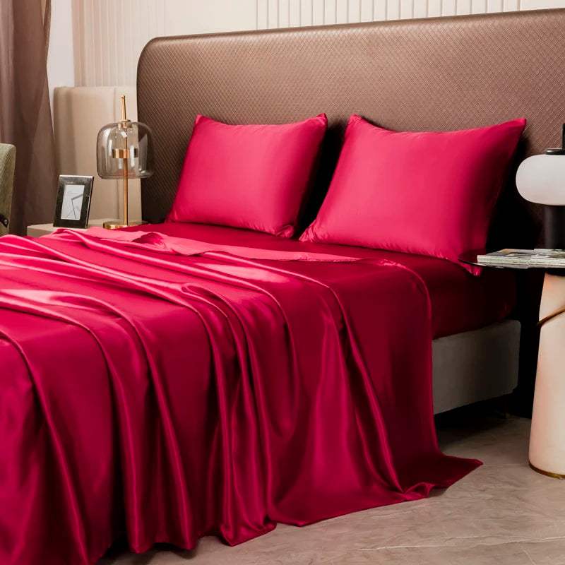 Solid Color Satin Sheet and Pillowcase Set，Luxurious Bedding Ensemble with a Silky Sheen，Twin/Full/Queen/King Size