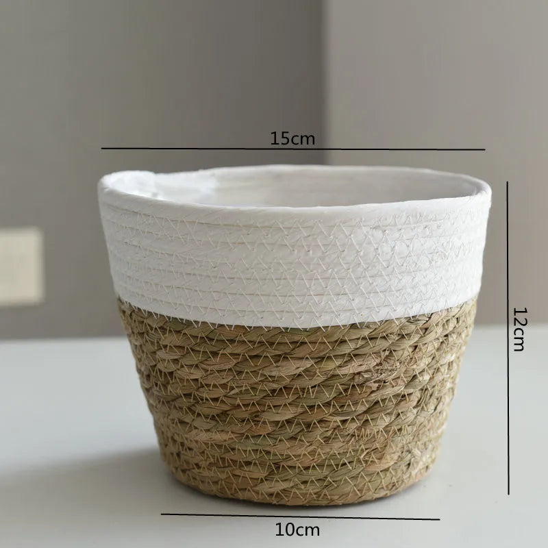 Straw Weaving Flower Plant Pot Basket Grass Planter Basket Indoor Outdoor Flower Pot Cover Plant Containers for Plantable Plants