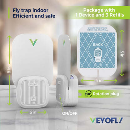 Indoor Fly Trap with Fruit Fly, Gnat, and Mosquito Catcher - Plug-in Device with 3 Refills