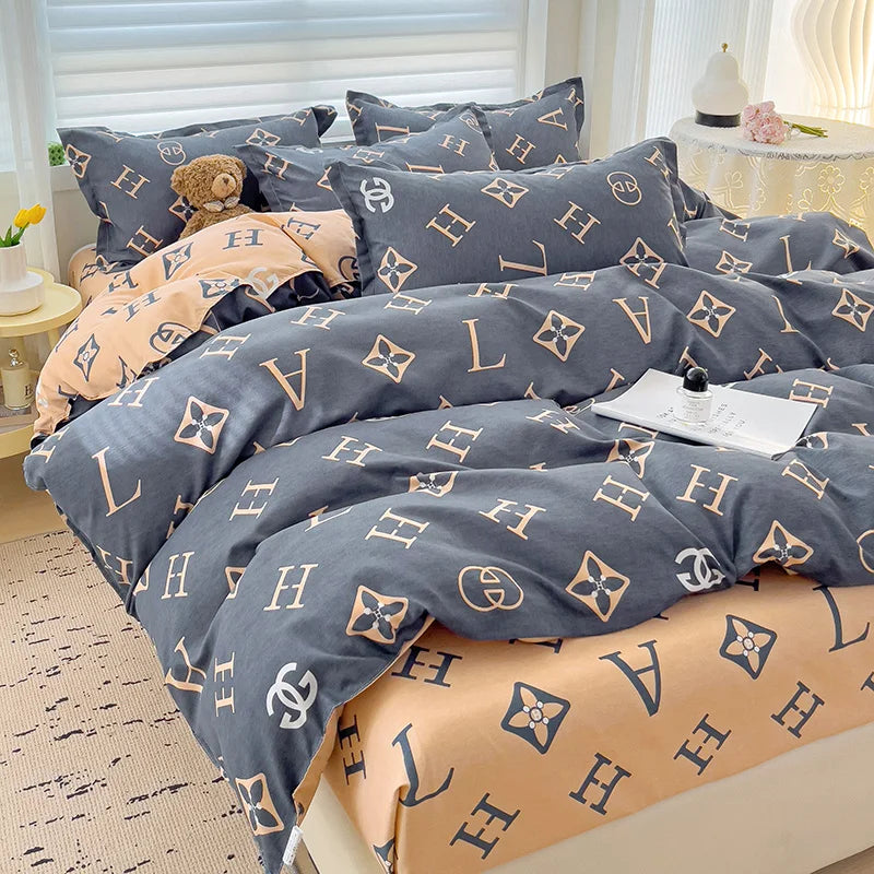 4 Pieces,100% Cotton Bedding Set,Four Piece Bed Sheet Comforter Comforter Set,Modern Fashion Couple Bed Comforter Set